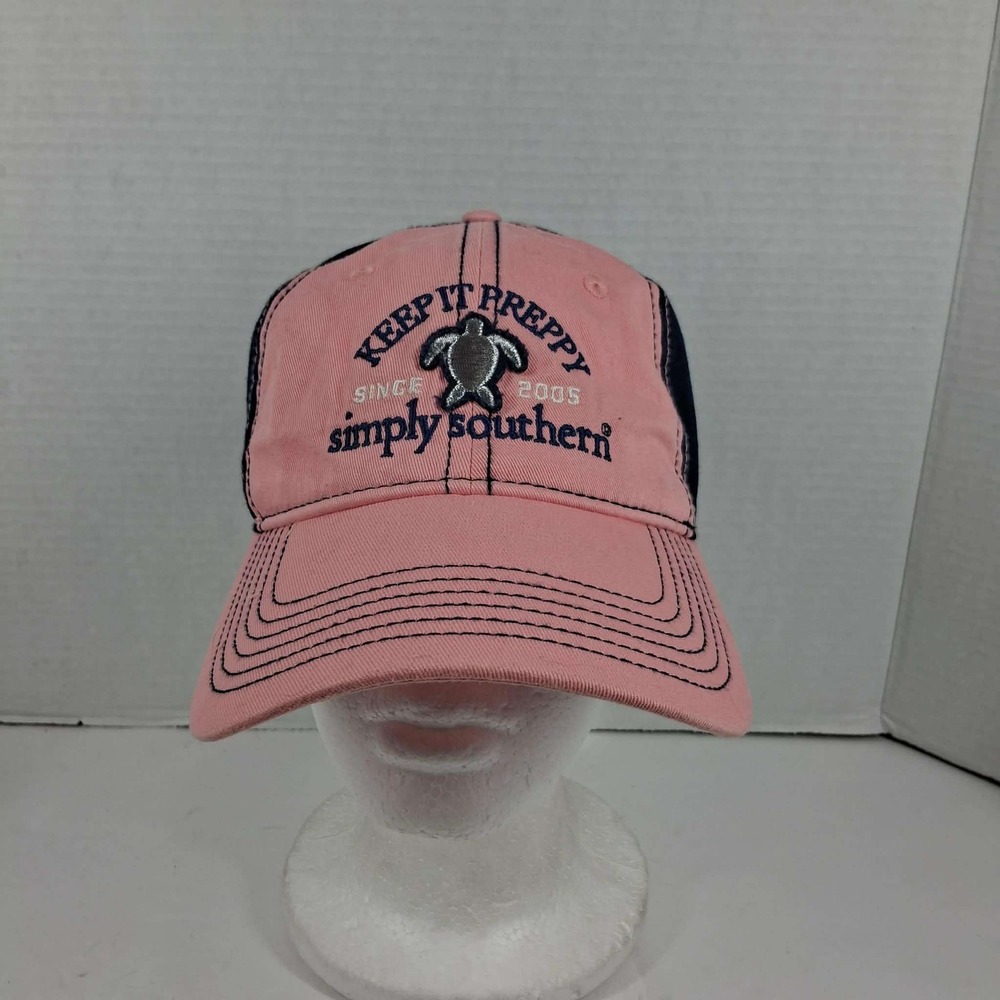 Simply Southern Keep It Preppy Pink Navy Blue Turtle‎ Baseball Cap Hat OSFM